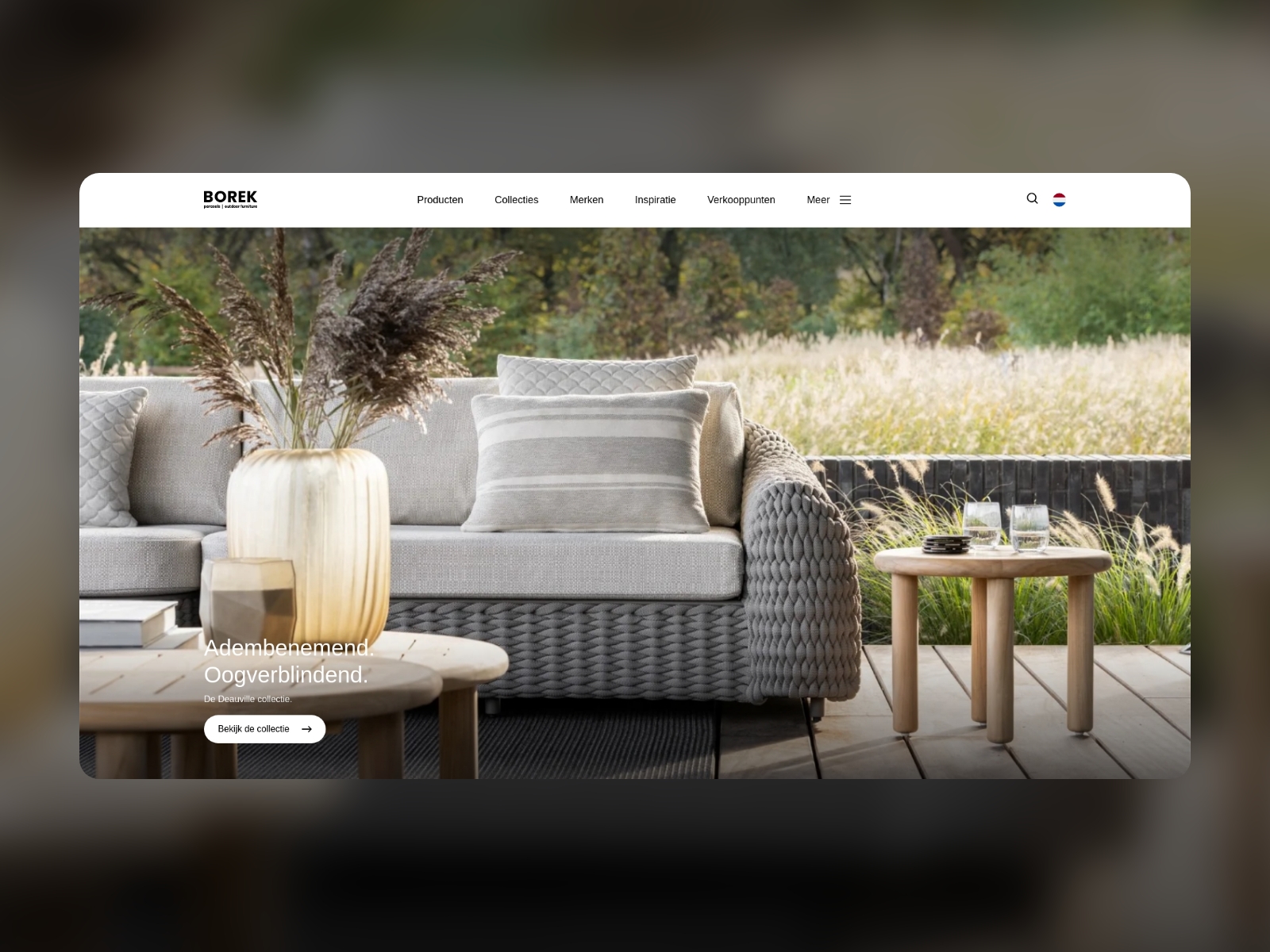 Complete original Borek desktop catalogue introduction with a white navigation bar and collection invitation