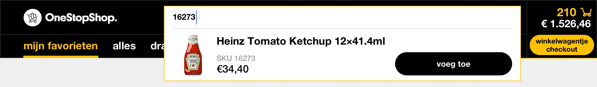 Proposed OneStopShop product-code suggestion interface