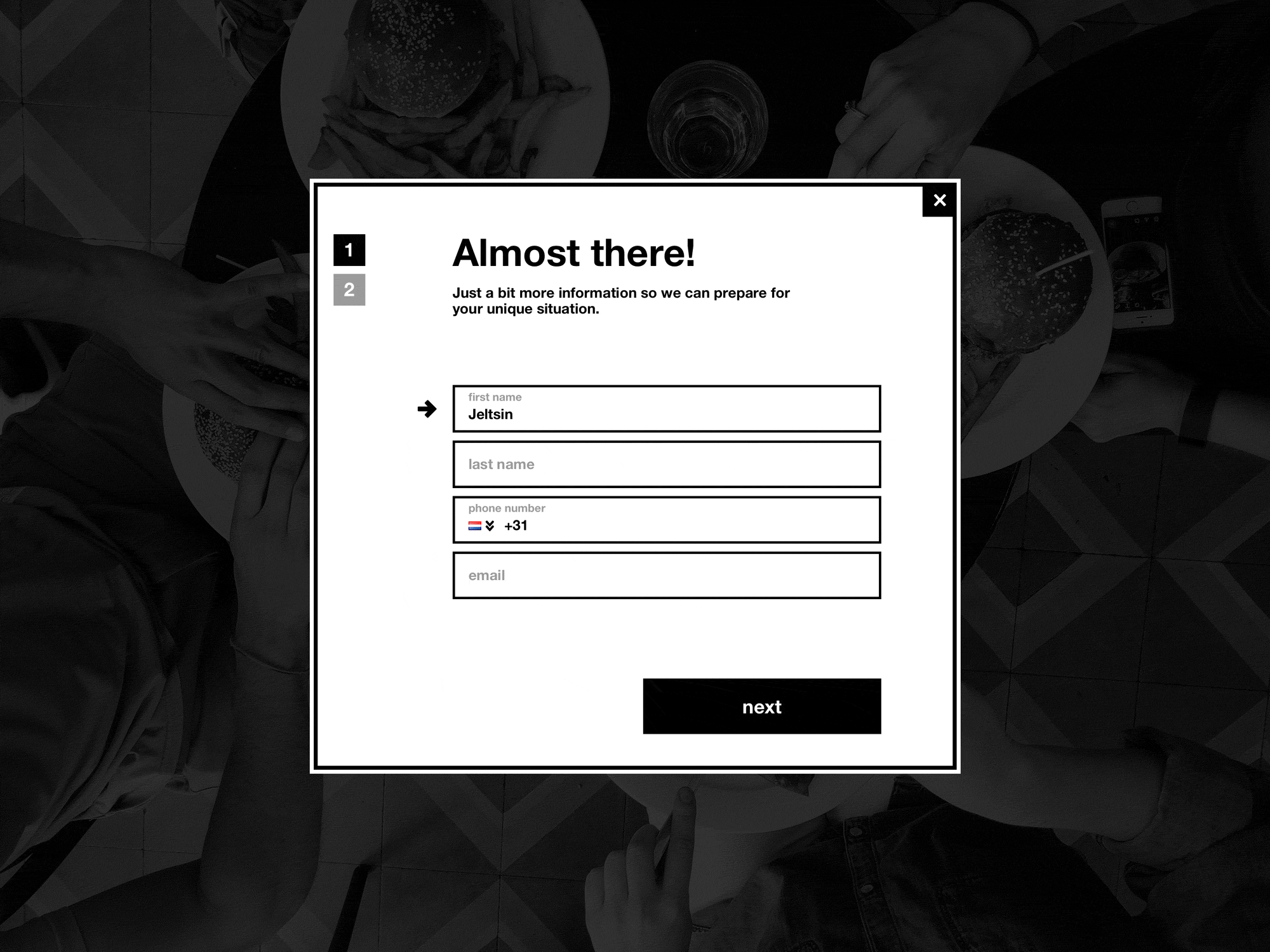 OneStopShop original registration animation showing personal details, company information and submission feedback