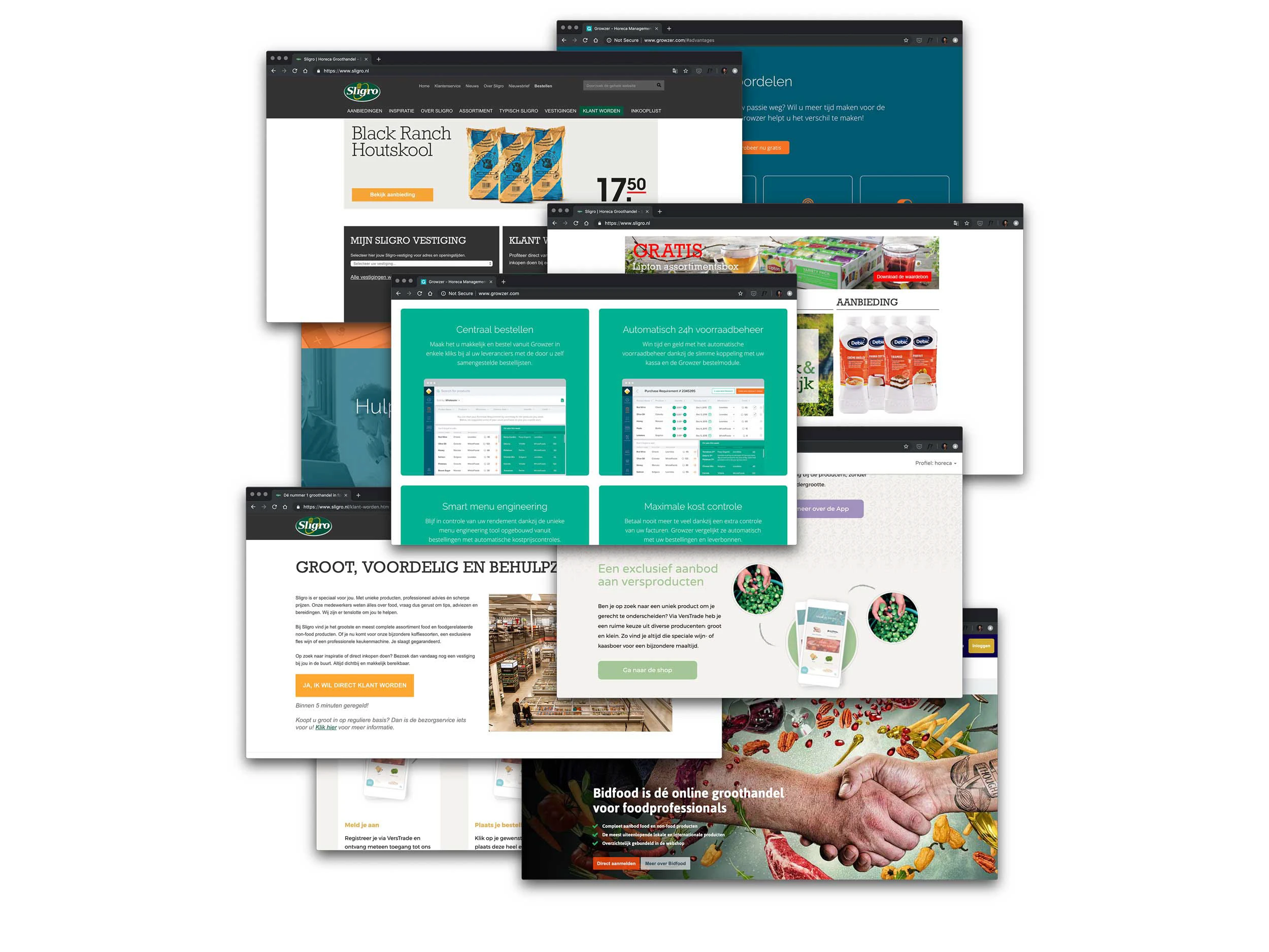 OneStopShop historical competitor research board with website and branding references